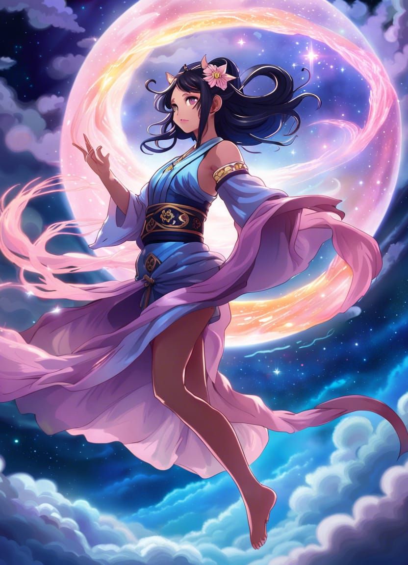 Ethereal Cat Girl in Ukiyo-e Style Stargate