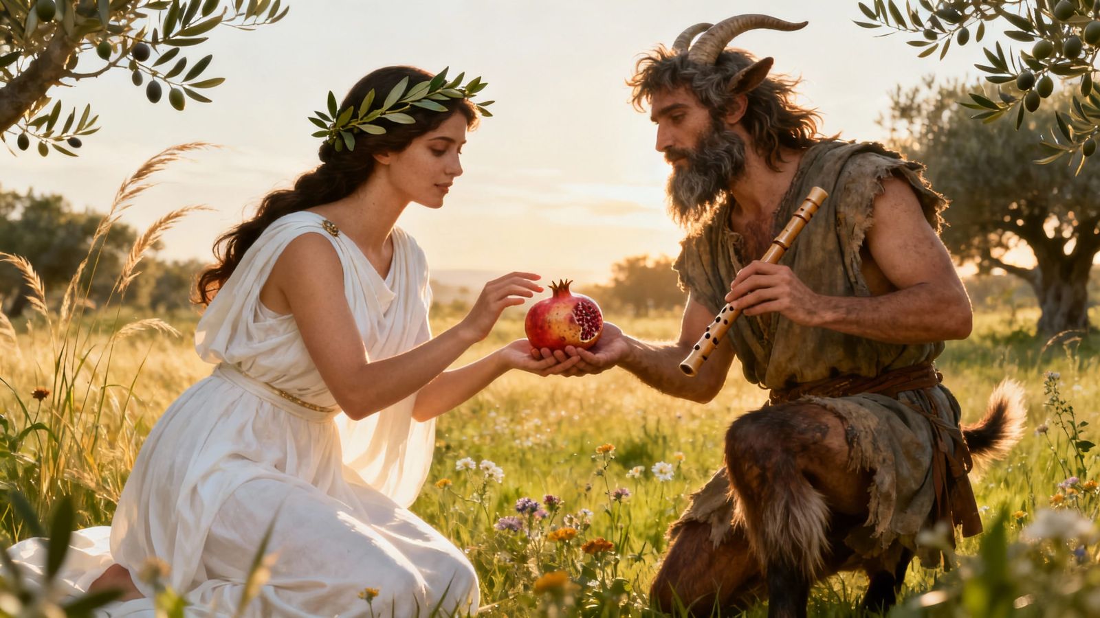 Ancient Greek Priestess Receives Fruit From God Pan