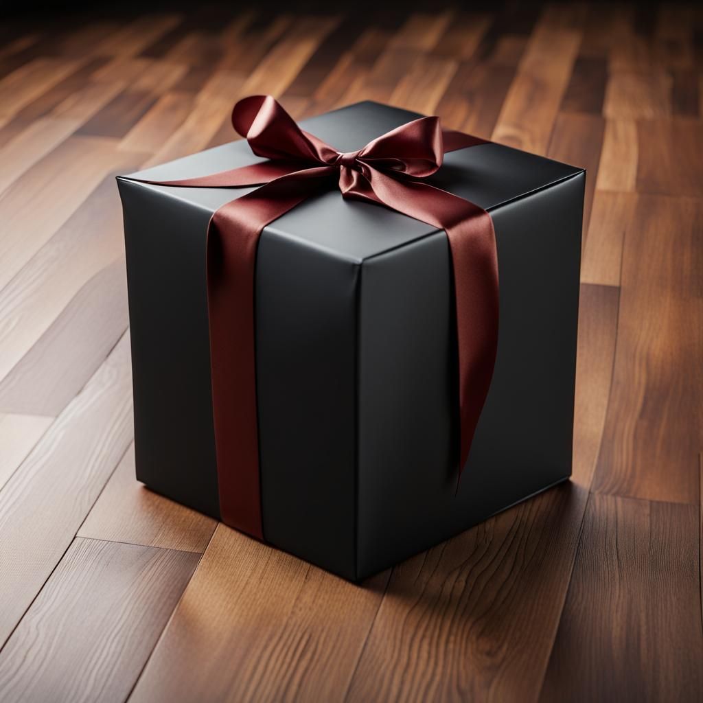 Sinister Wrapped Gift Box on Hardwood Floor
