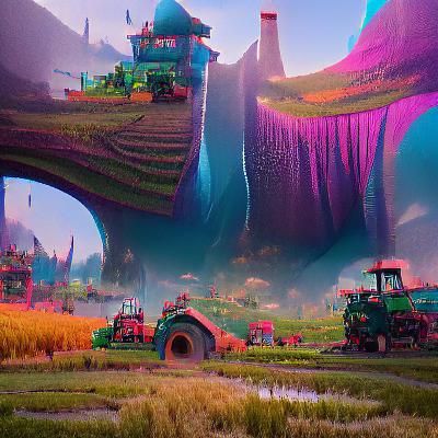 Fantastical Detailed Matte Painting of a Big Farm
