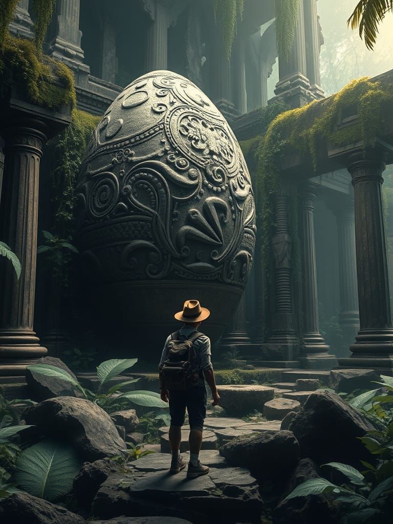 Jungle Ruins Explorer Uncovers Ancient Stone Egg
