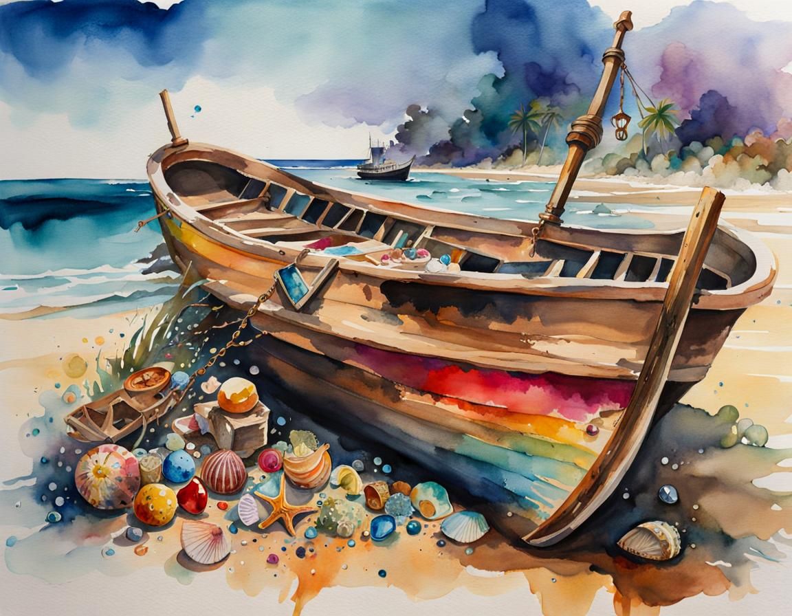 Pirates Discovering Washed-Up Treasures in Inkpunk Style