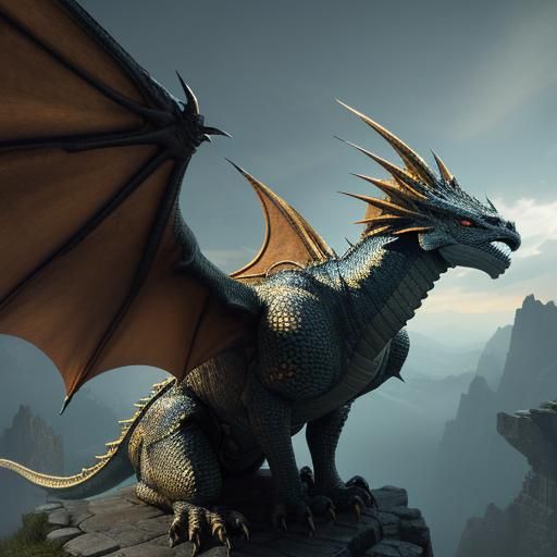 Dragon Opens Wings in Epic Fantasy Landscape