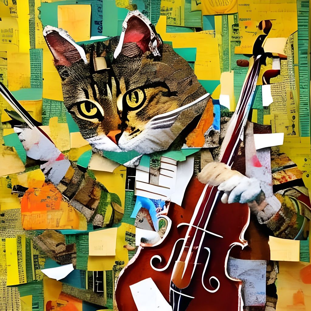 The cat and the fiddle, collage art