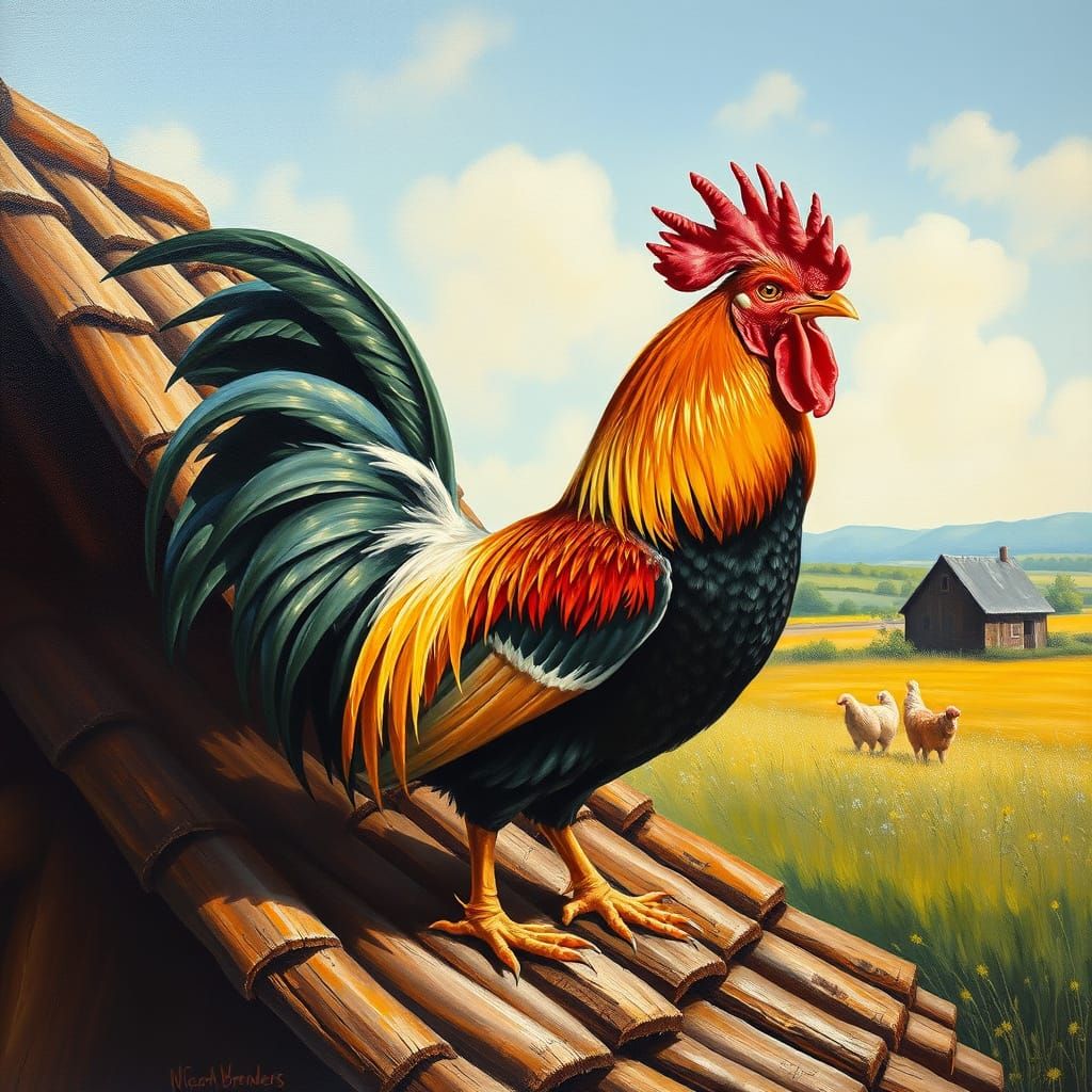 Stunning Rooster Portrait on a Sunny Roof
