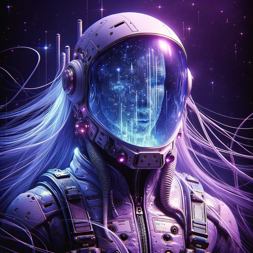 Violet Android in Space: Glitchcore Concept Art