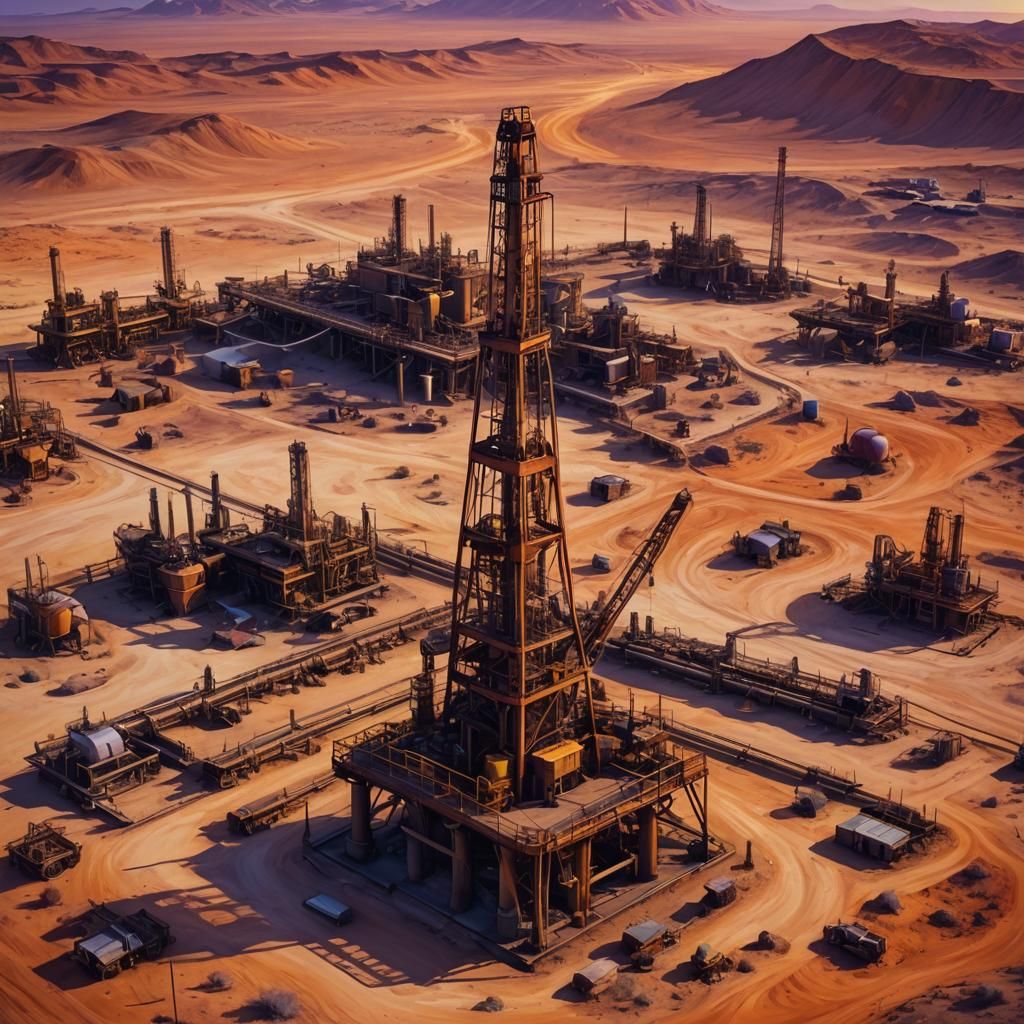Desert Oil Well: A Triadic Color Oil Painting