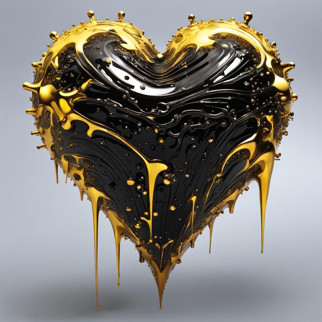 Surreal Alchemical Ferrofluid Heart of Steel Composition