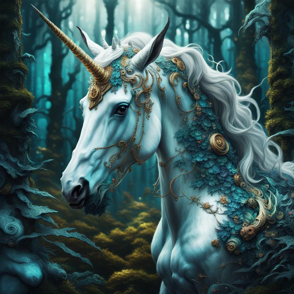 Glow Horn Unicorn in Fantasy Robotic Forest