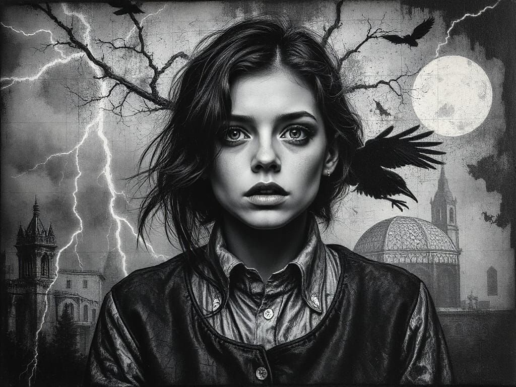 Ominous Portrait of a Woman in a Dystopian Fog