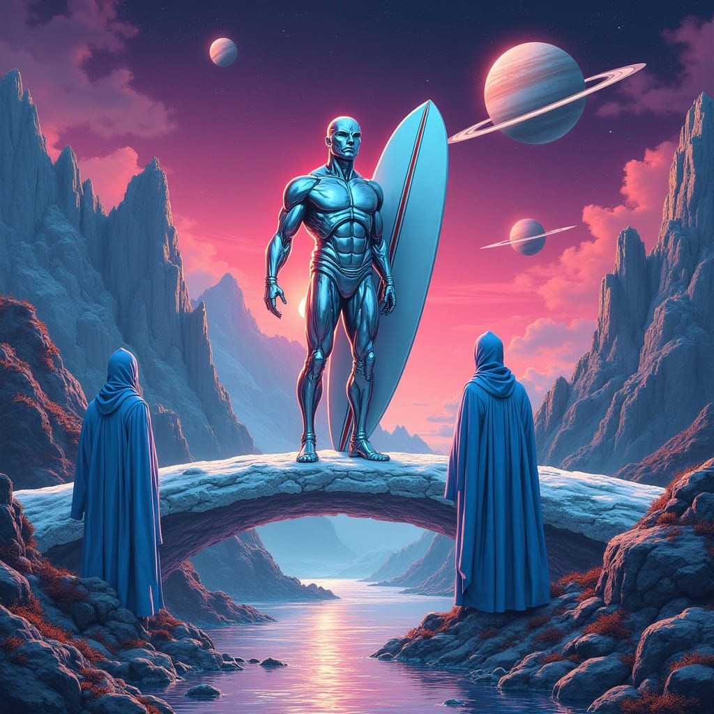 Silver Surfer and Wizards on Bifrost Bridge