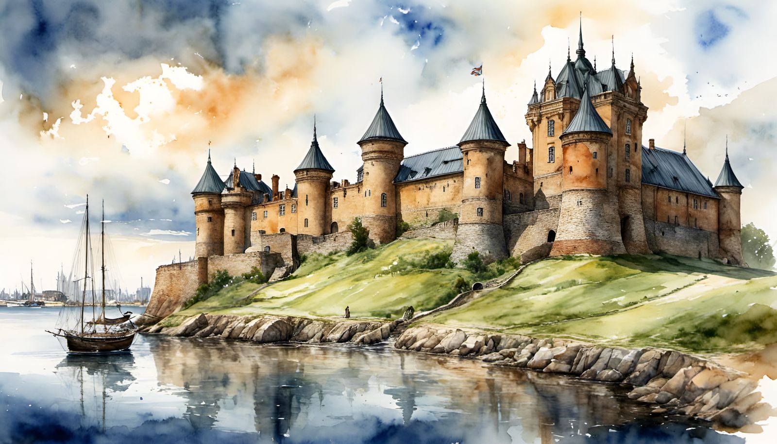 Landskrona Citadel in Watercolor Style