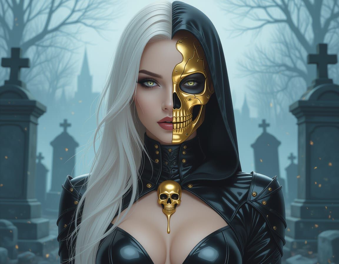 Cyberpunk Gothic Woman with Gold Obsidian Transformation