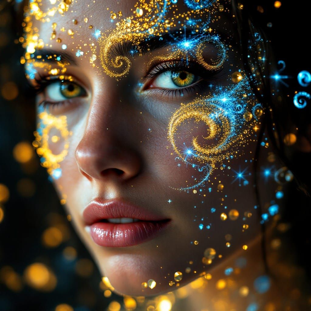 Luxurious Crystal Portrait with Golden and Blue Spirals