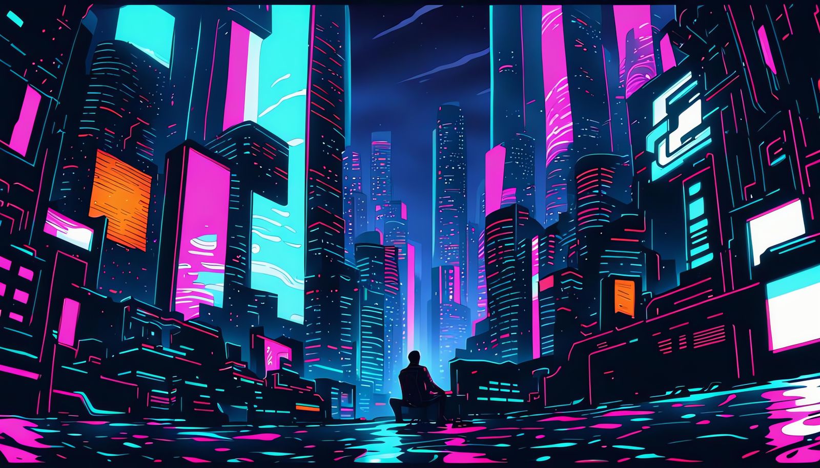 Pensive Anime Boy in Futuristic Cityscape