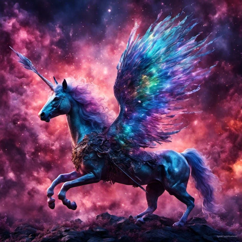 Fairy Kitty Rides Unicornasaur in Digital Matte Painting