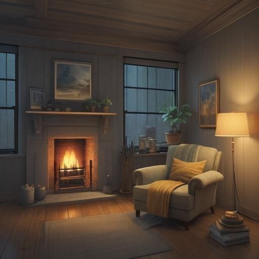 Cozy Rainy Night Study in Pixar-Inspired Digital Art