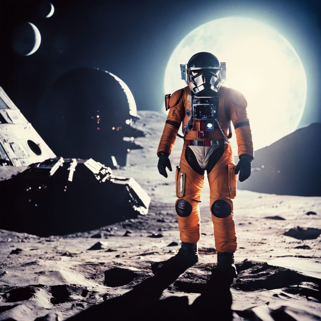 Apollo Astronaut Meets Star Wars Tie Fighter on the Moon