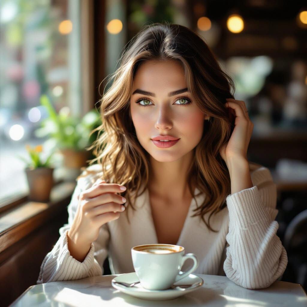 Slavic Woman at Cafe in Vintage 35mm Style