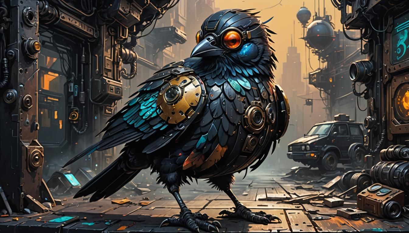 Cyberpunk Bird Portrait with Steampunk Goggles
