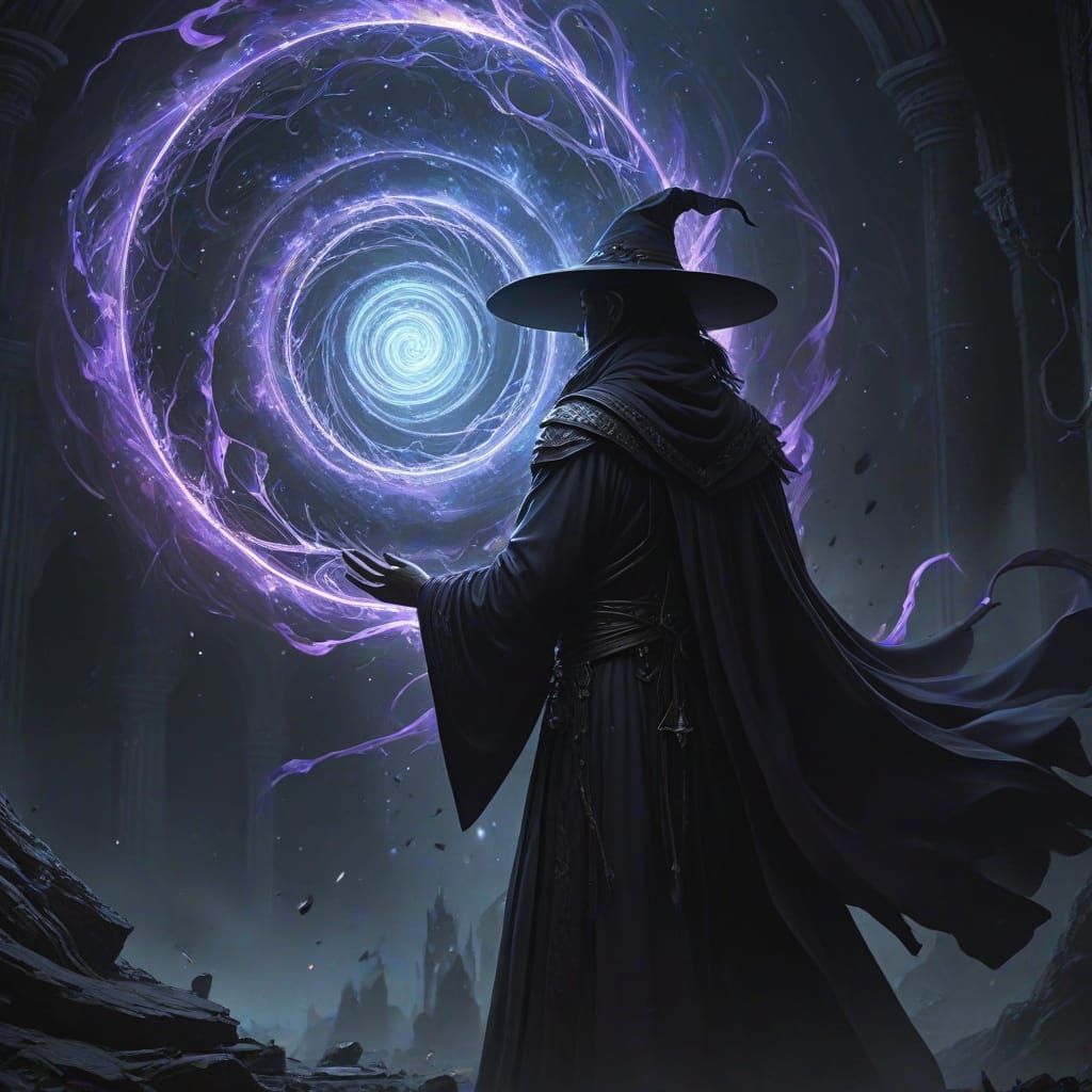 Magician Performing Impossible Feat in Cosmic Void