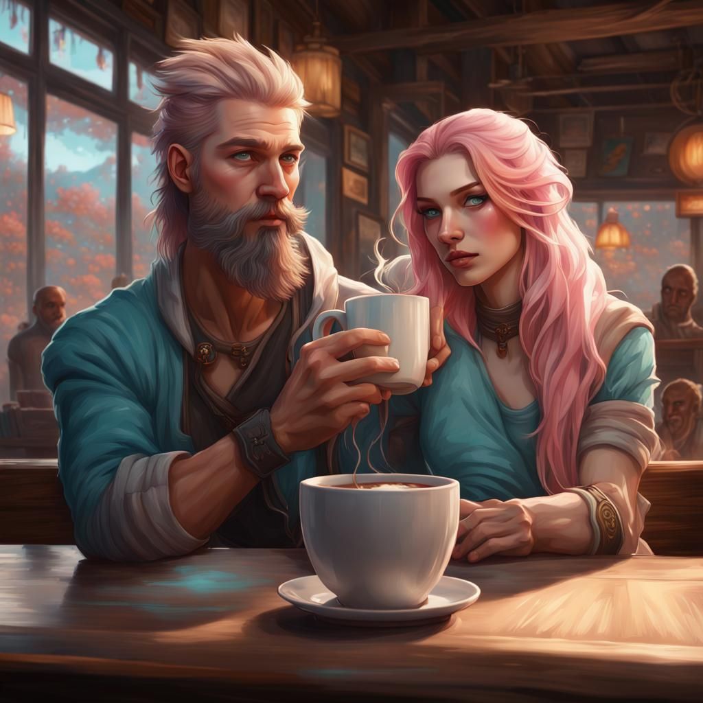Friends Enjoying Hot Chocolate: Hyperdetailed Concept Art