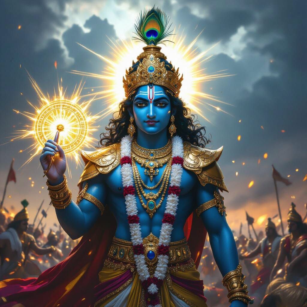 Lord Krishna on Kurukshetra Battlefield in Digital Art
