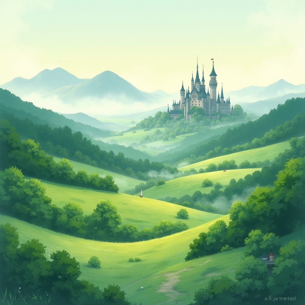 Enchanted Watercolor Landscape of Whimsical Wonder