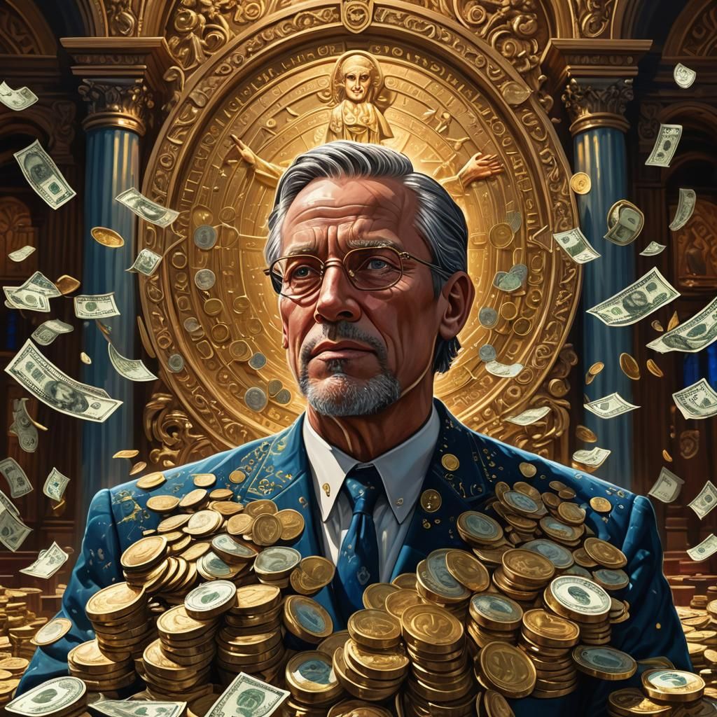 Charismatic Pastor with Dollar Eyes, Digital Art