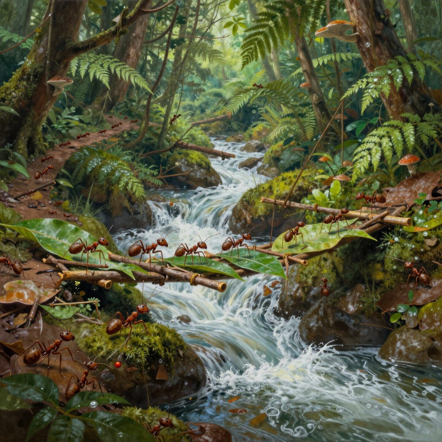 Leafcutter Ants Build Bridge in Rainforest