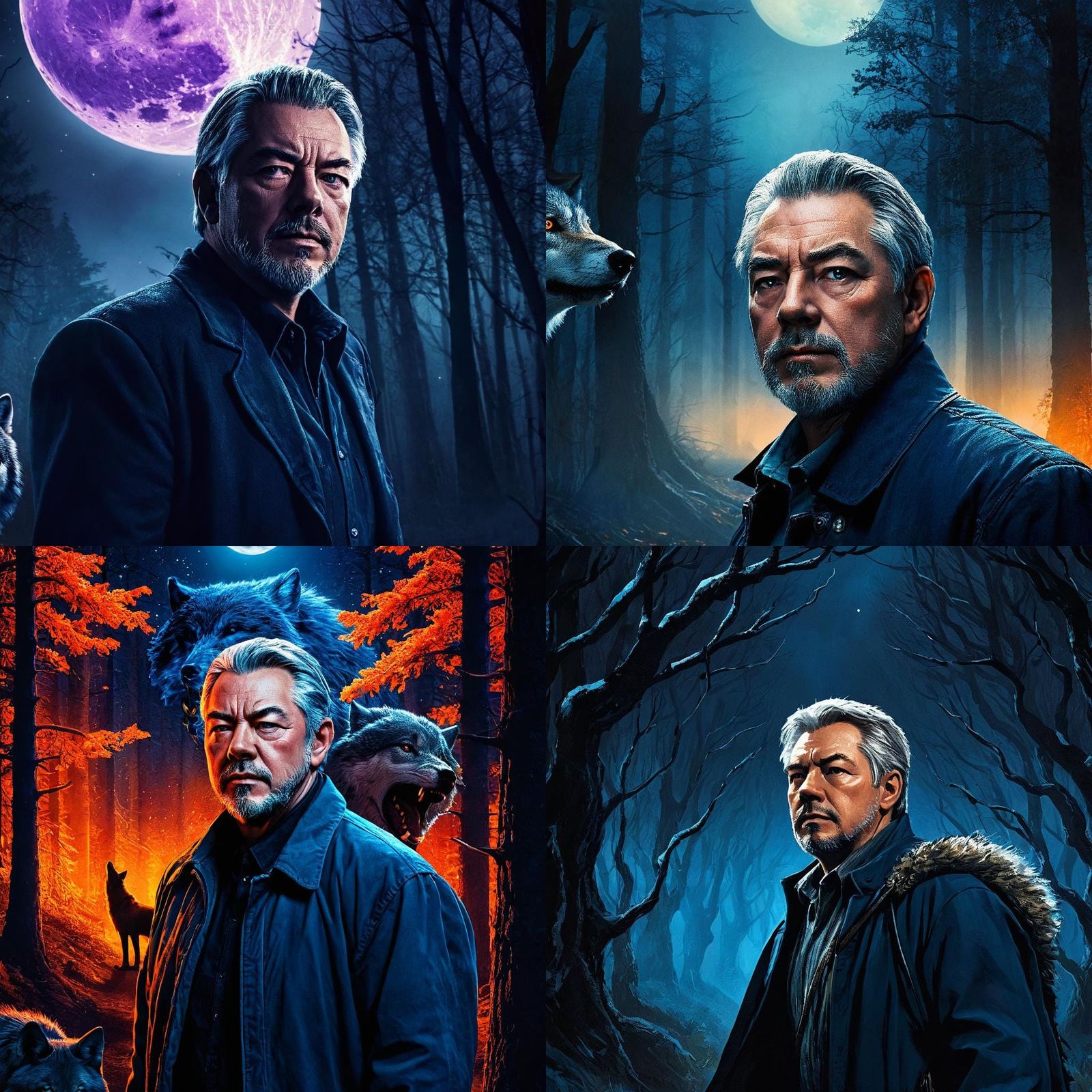 Wolf in Dark Forest Under Moonlight