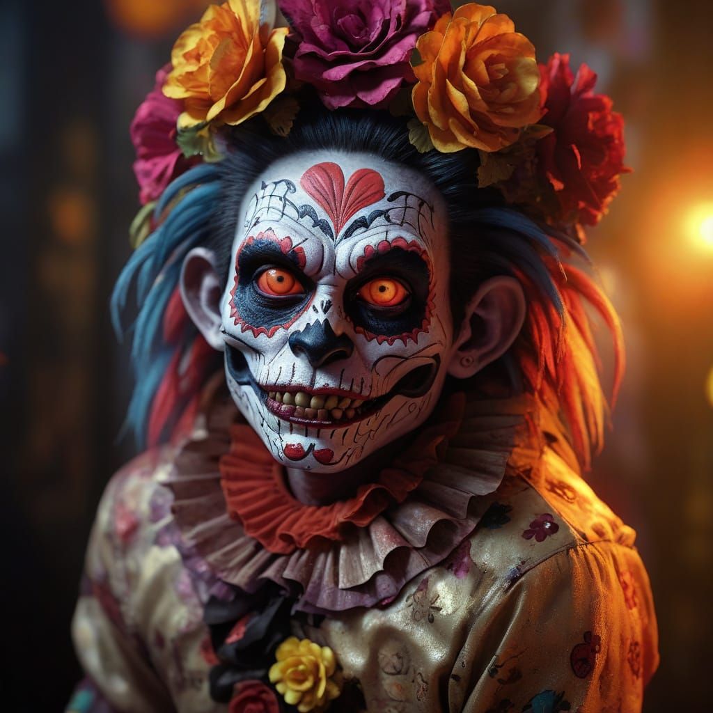 Zombie Monkey Clown with Día de los Muertos Facepaint