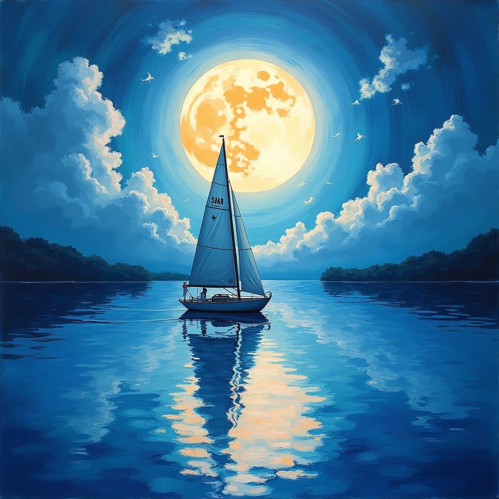 Moonlit Sailboat in Impressionist Style