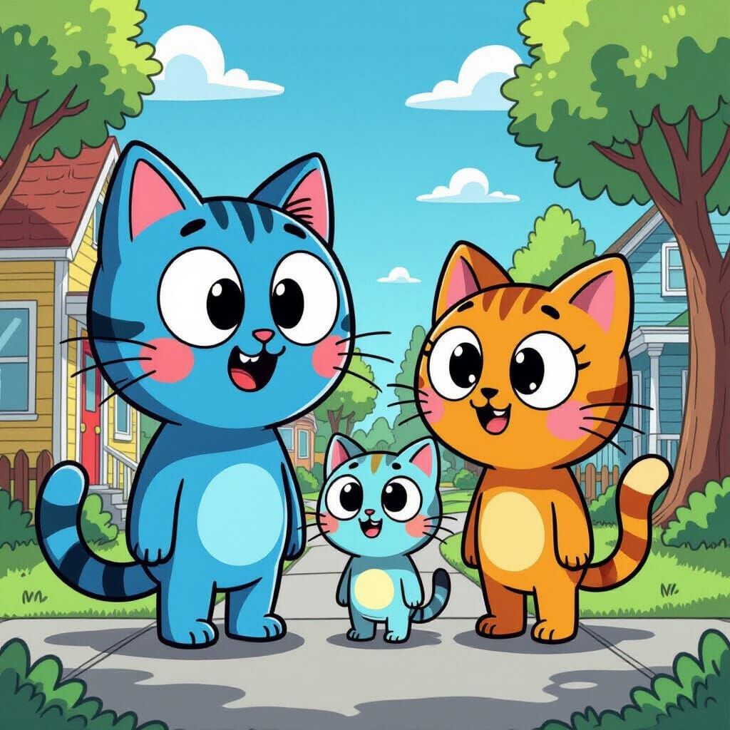 Gumball and Family in Whimsical Cartoon Style