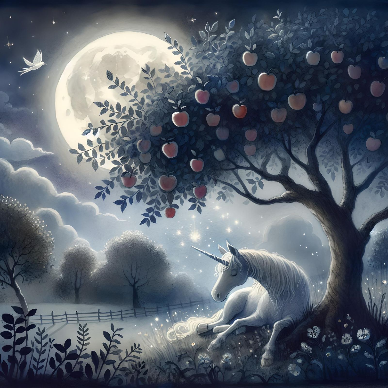 Unicorn in Moonlight: Ethereal Watercolor Illustration