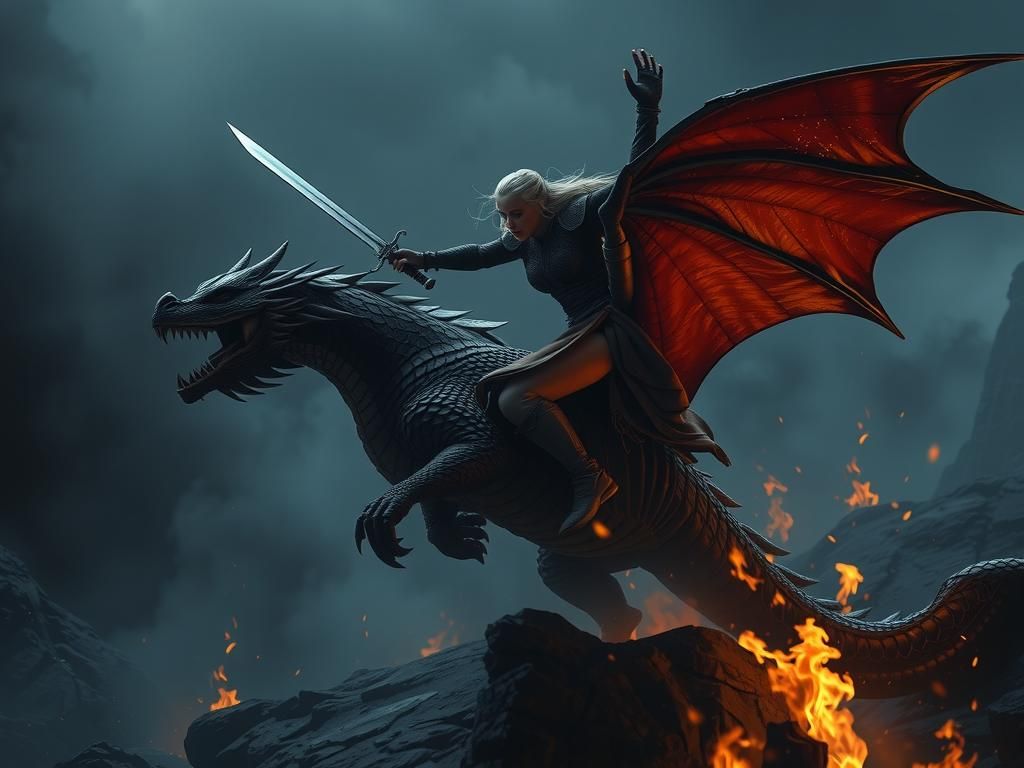 Daenerys Targaryen on Dragon with Damascus Sword