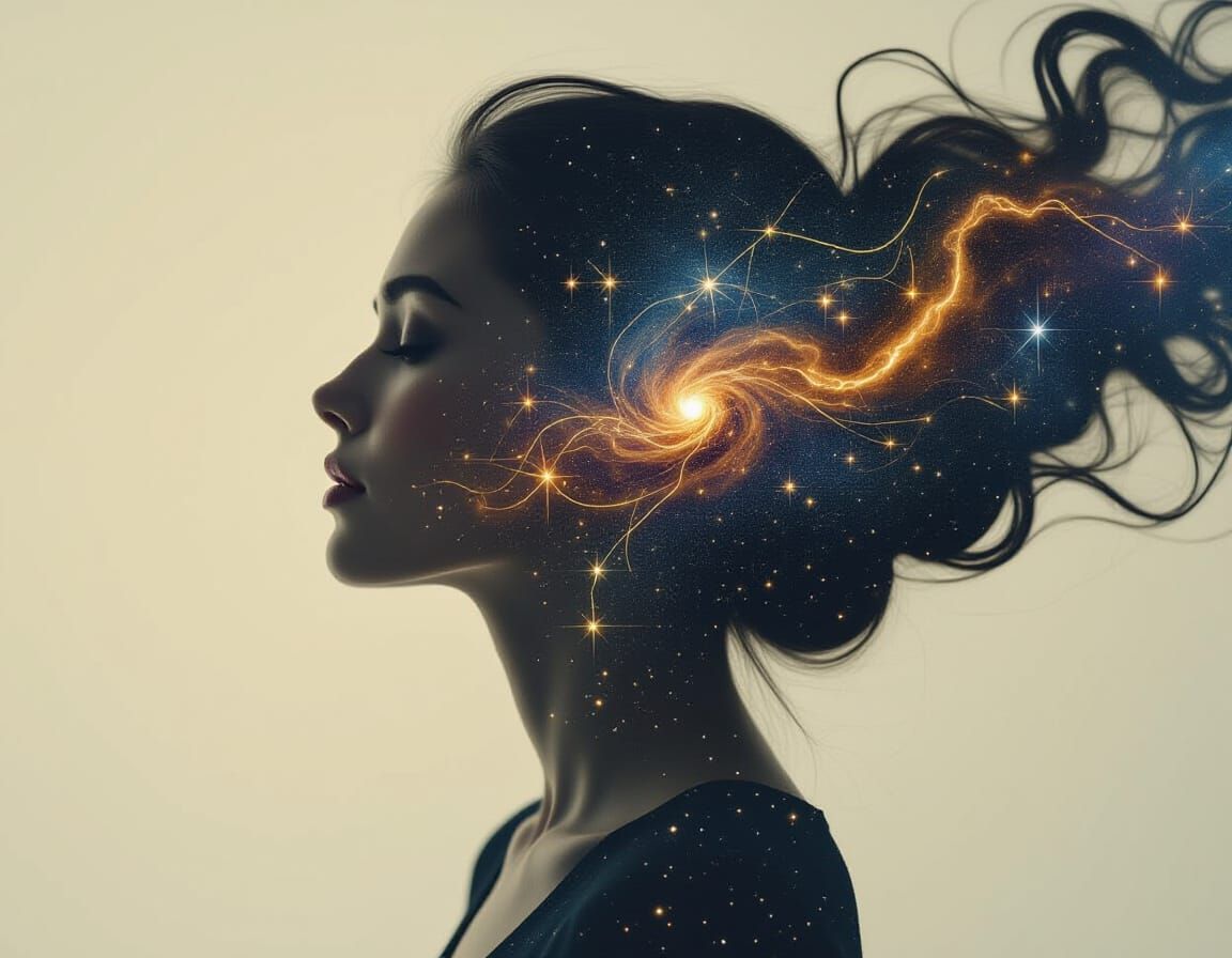 Constellation Woman: Double Exposure Portrait