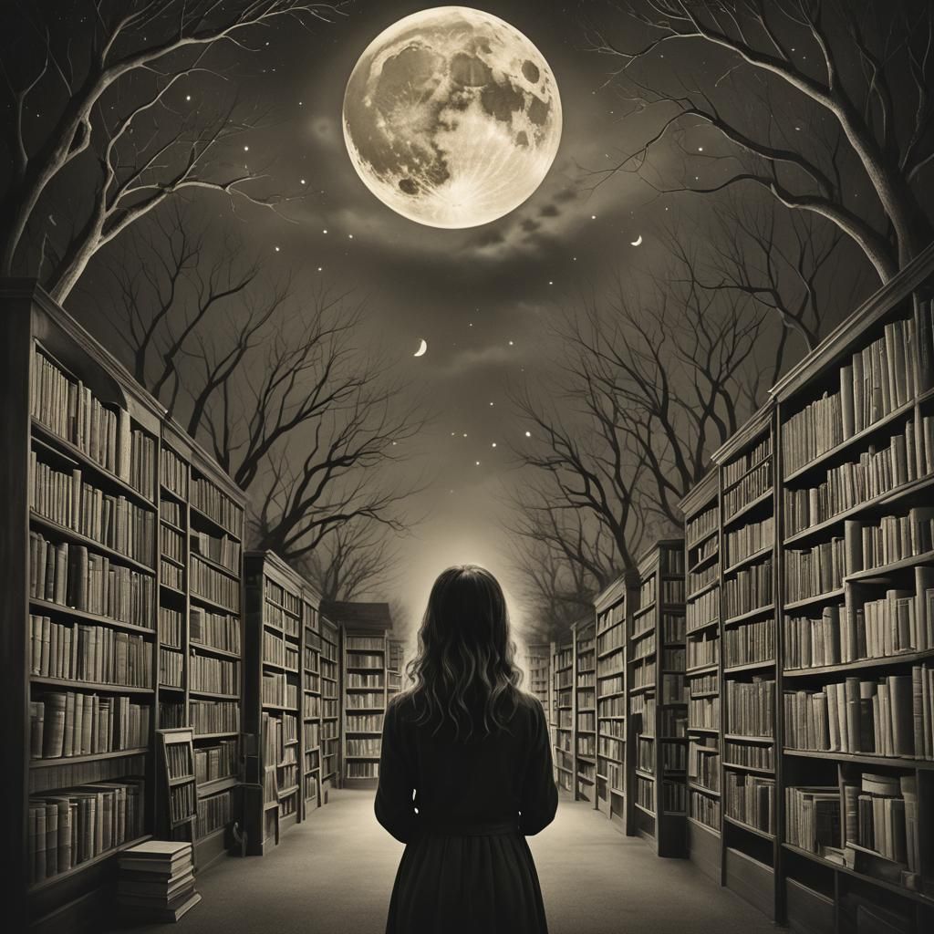 Moonlit Library by Tami Bone