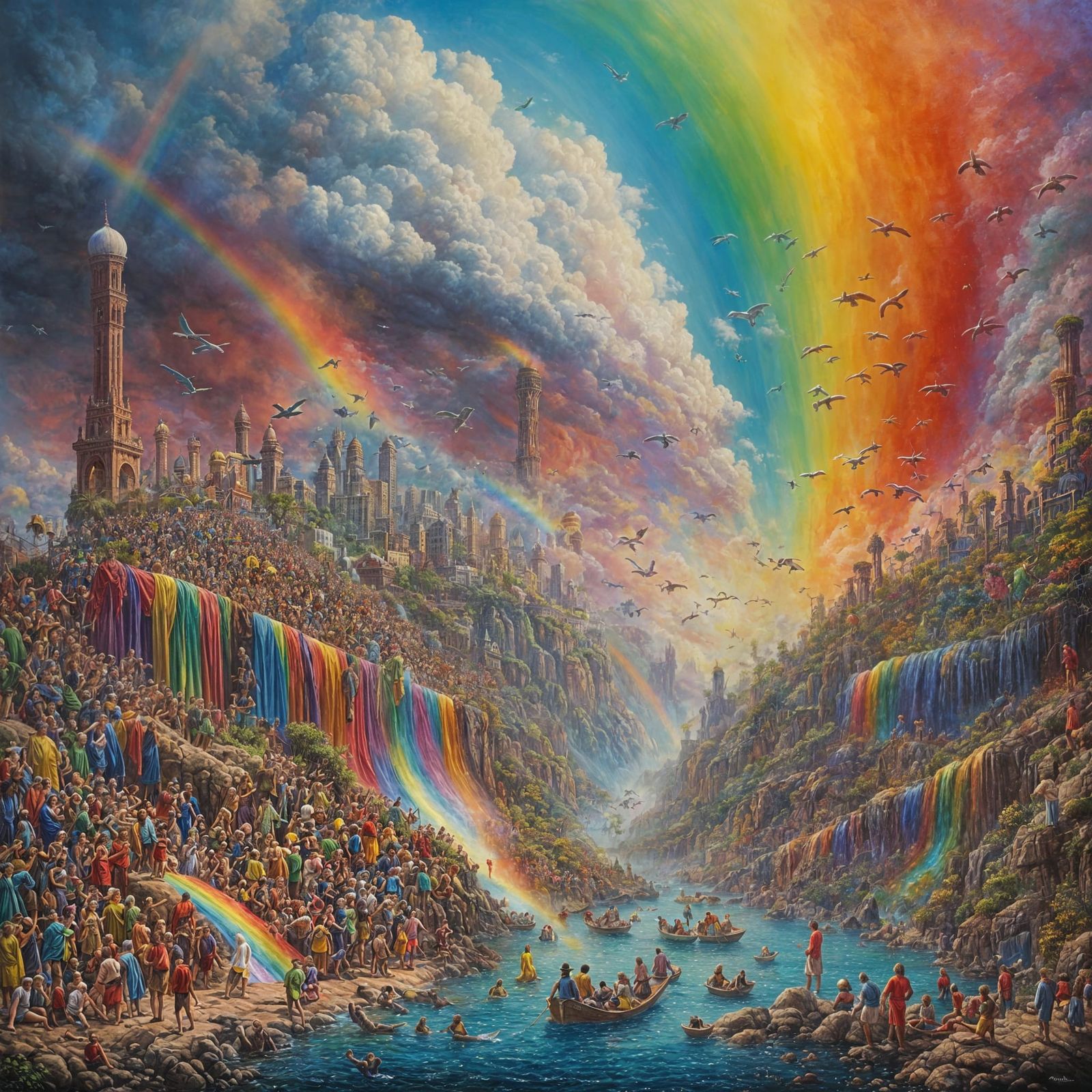Psychedelic Oil Painting: Rainbow's Colorful Destruction