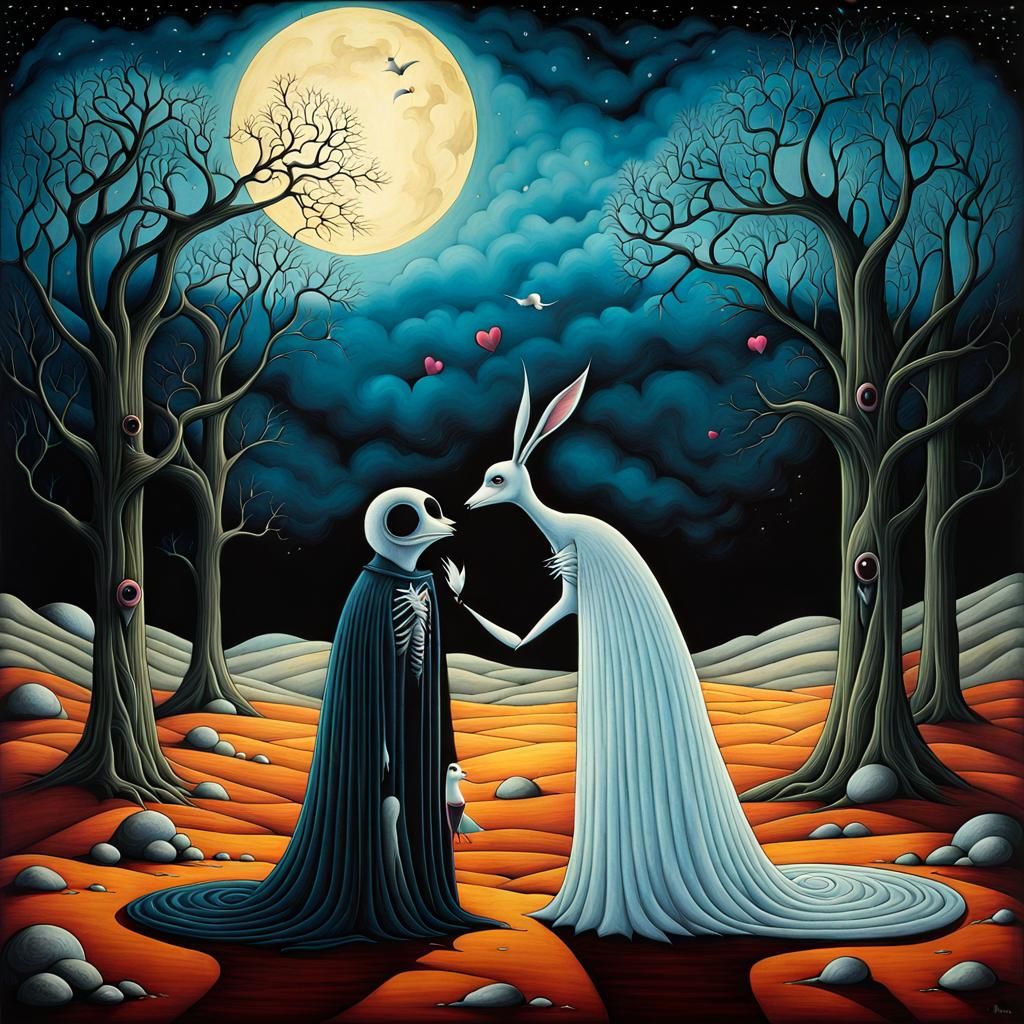 Surrealistic Masterpiece of a Last Kiss in a Futuristic Dese...