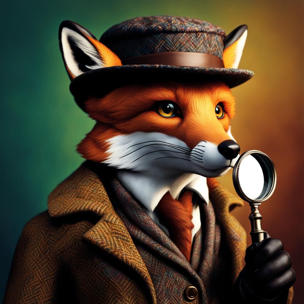 Sherlock Fox Examining Evidence with Magnifying Glass