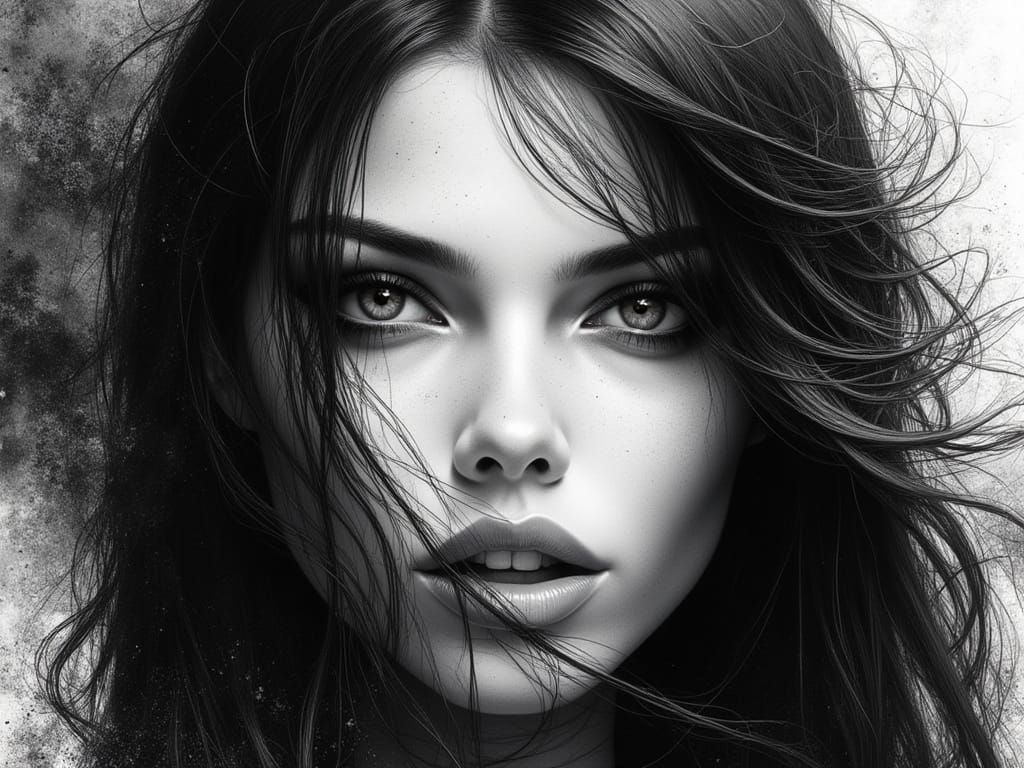 Exotic Woman with Silk Hair in Dramatic Lighting