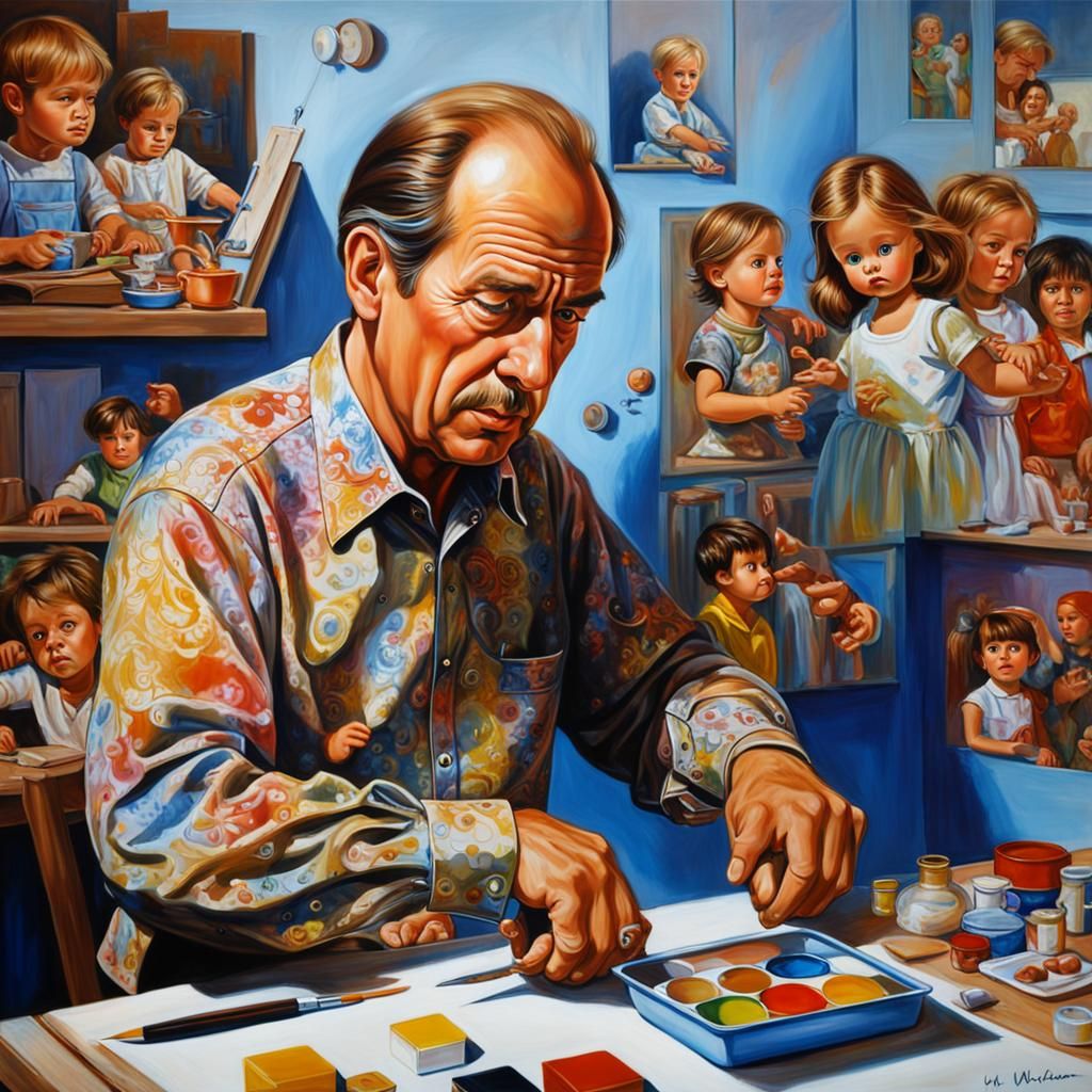 Man Repairs Doll in Jim Warren Style Workshop