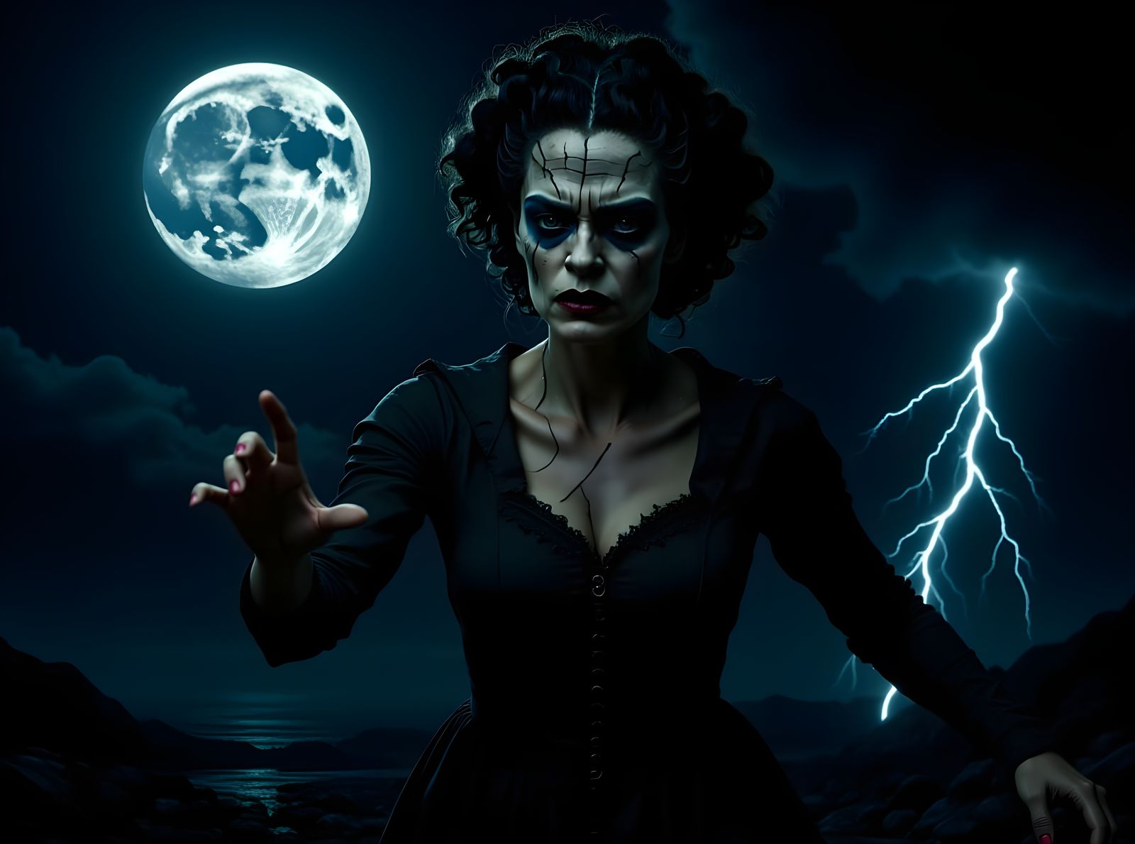 Bride of Frankenstein in Action Pose with Stitches