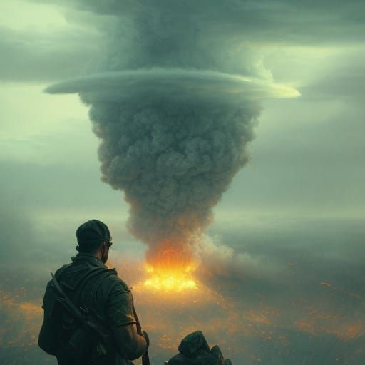 Nuclear War Aftermath in Dark Fantasy Style