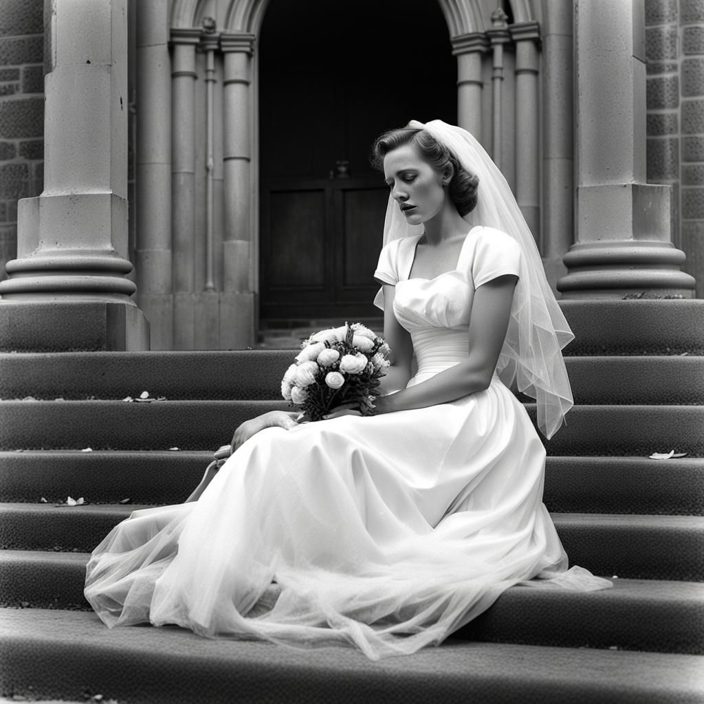 Grief: Bride Weeping in 1940s Photographic Portrait