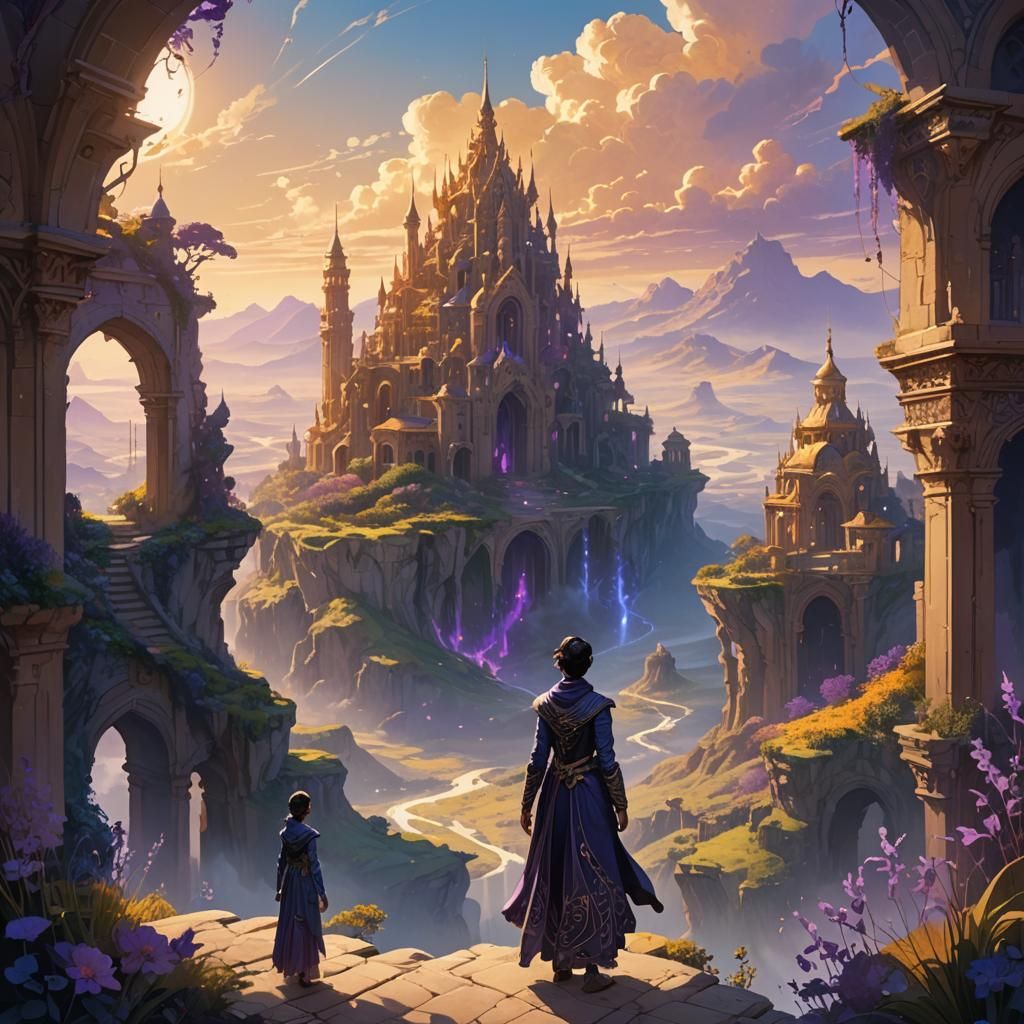 Mystical Landscape with Ethereal Flora in Golden Light