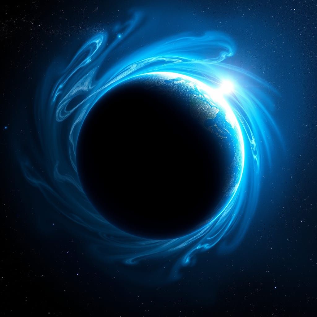 Majestic Black Hole System with Vibrant Blue Planet
