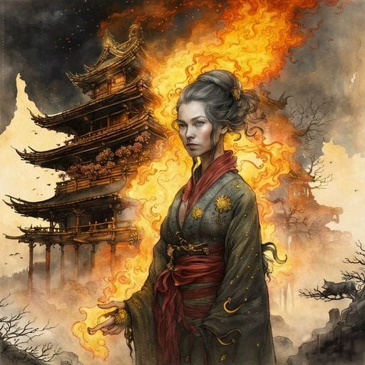 Fire Mage and Mountain Temple Double Exposure