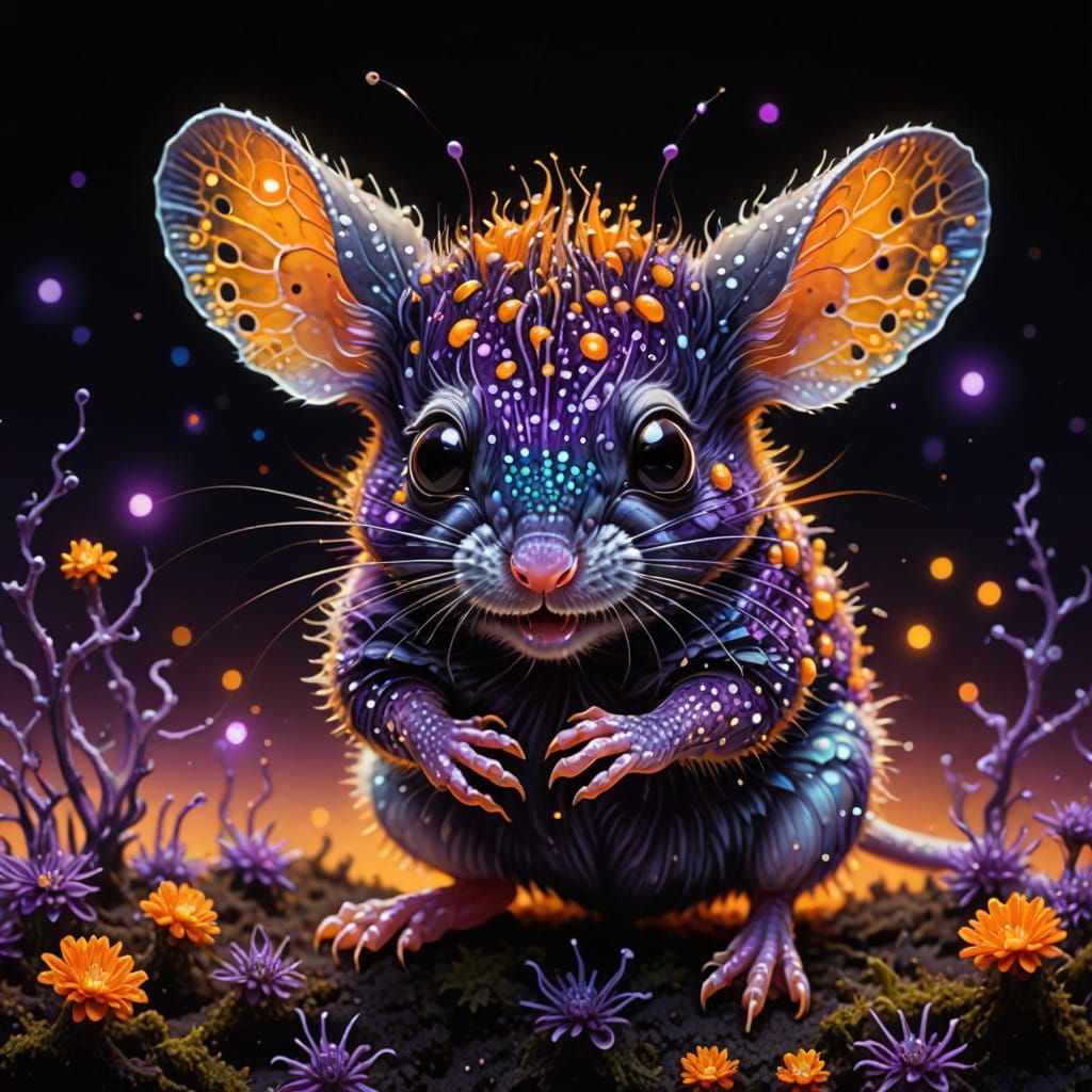 Vibrant Baby Murex Leaping Mouse with Iridescent Spots and S...